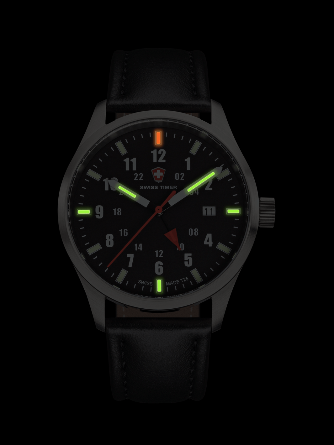 SWISS TIMER Classic H3 Uhr GMT/ZULU mit Lederband