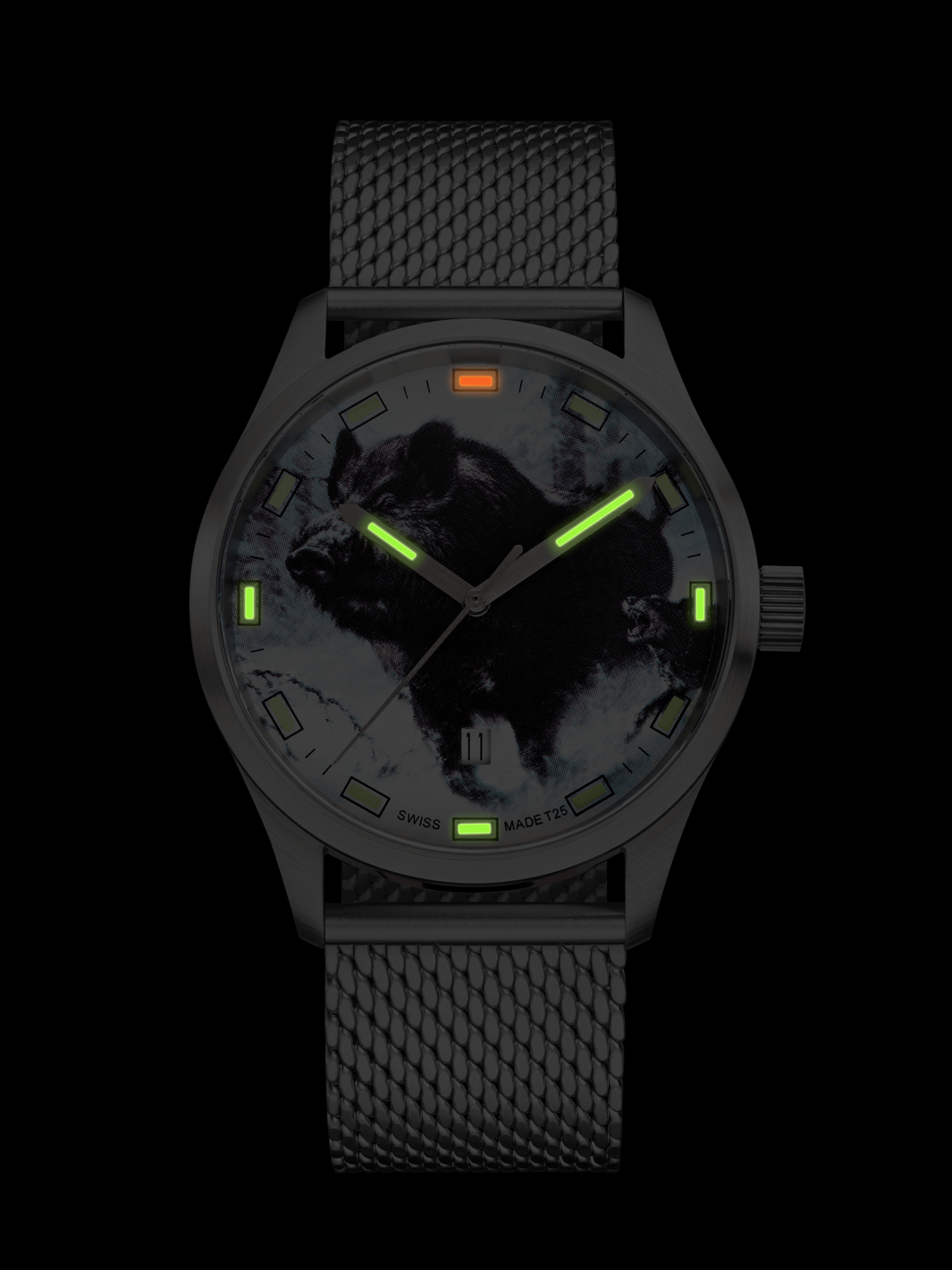 SWISS TIMER Trapper H3 Uhr Wildschwein mit Edelstahlband