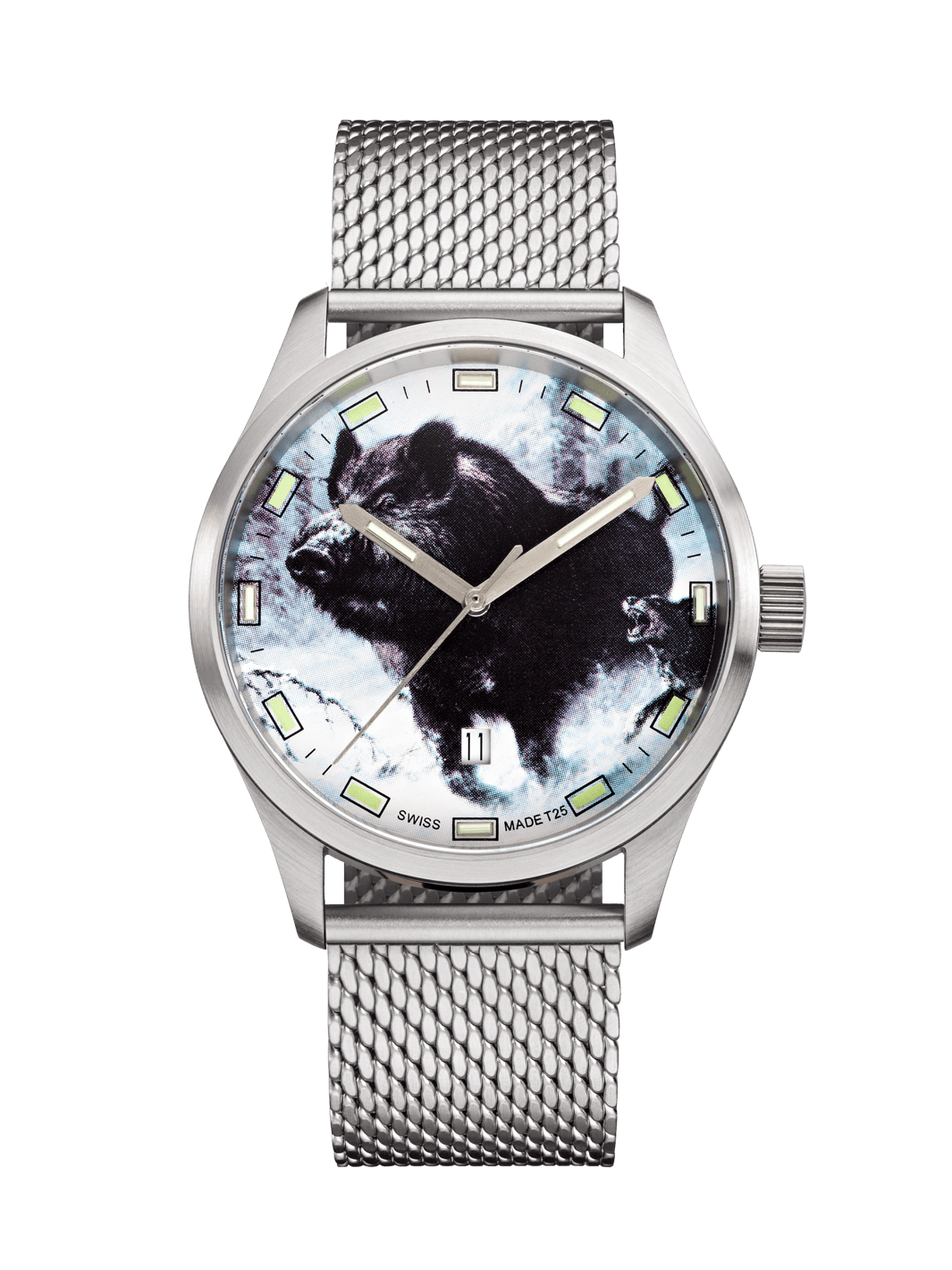 SWISS TIMER Trapper H3 Uhr Wildschwein mit Edelstahlband