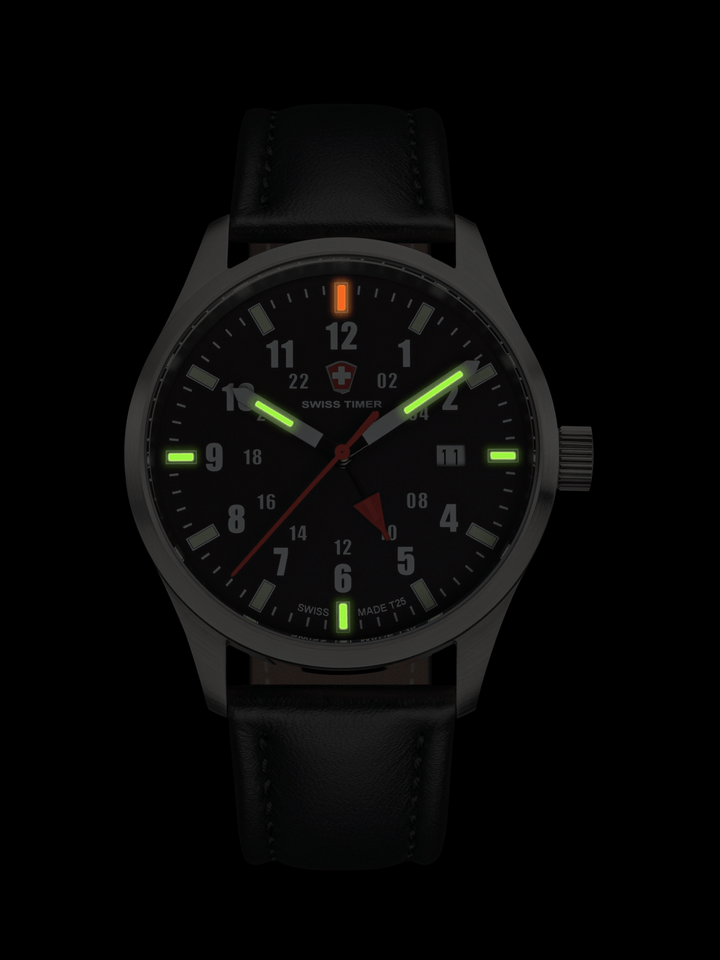 SWISS TIMER Classic H3 Uhr GMT/ZULU mit Lederband