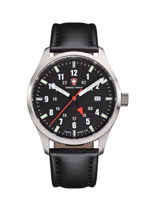 SWISS TIMER Classic H3 Uhr GMT/ZULU mit Lederband