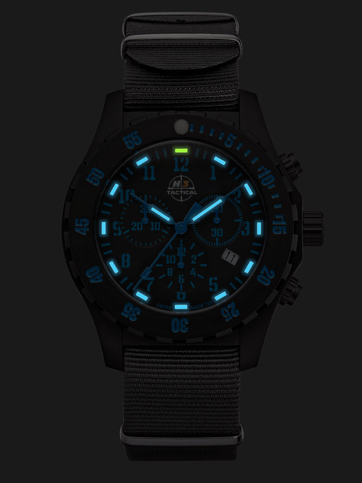 H3TACTICAL Trooper Carbon Blue Chronograph H3 Uhr mit Natoband
