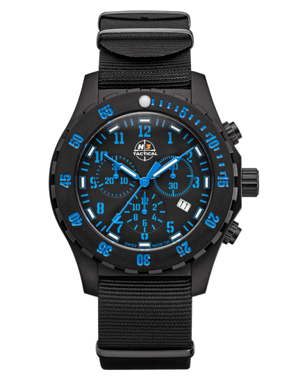 H3TACTICAL Trooper Carbon Blue Chronograph H3 Uhr mit Natoband