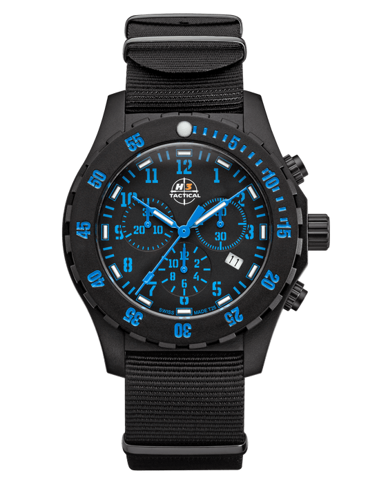 H3TACTICAL Trooper Carbon Blue Chronograph H3 Uhr mit Natoband