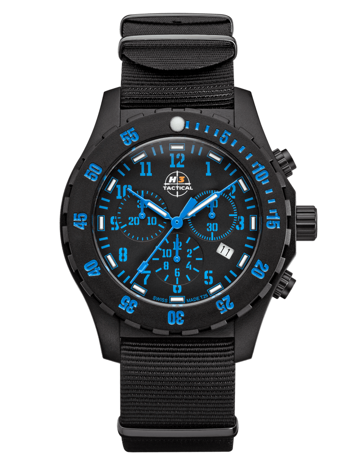H3TACTICAL Trooper Carbon Blue Chronograph H3 Uhr mit Natoband