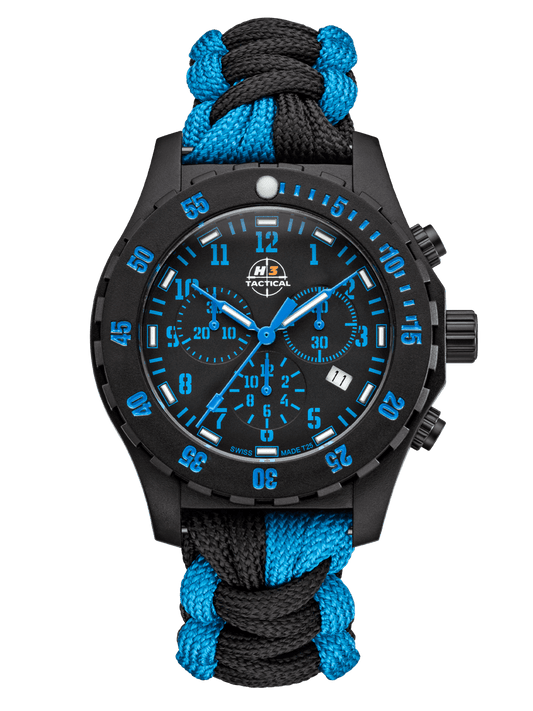 H3TACTICAL Trooper Carbon Blue Chronograph H3 Uhr mit Paracordband