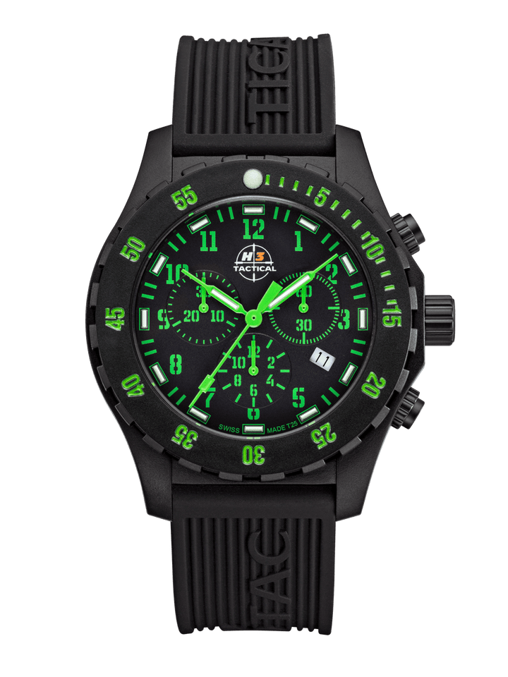 H3TACTICAL Trooper Carbon Green Chronograph H3 Uhr mit Silikonband