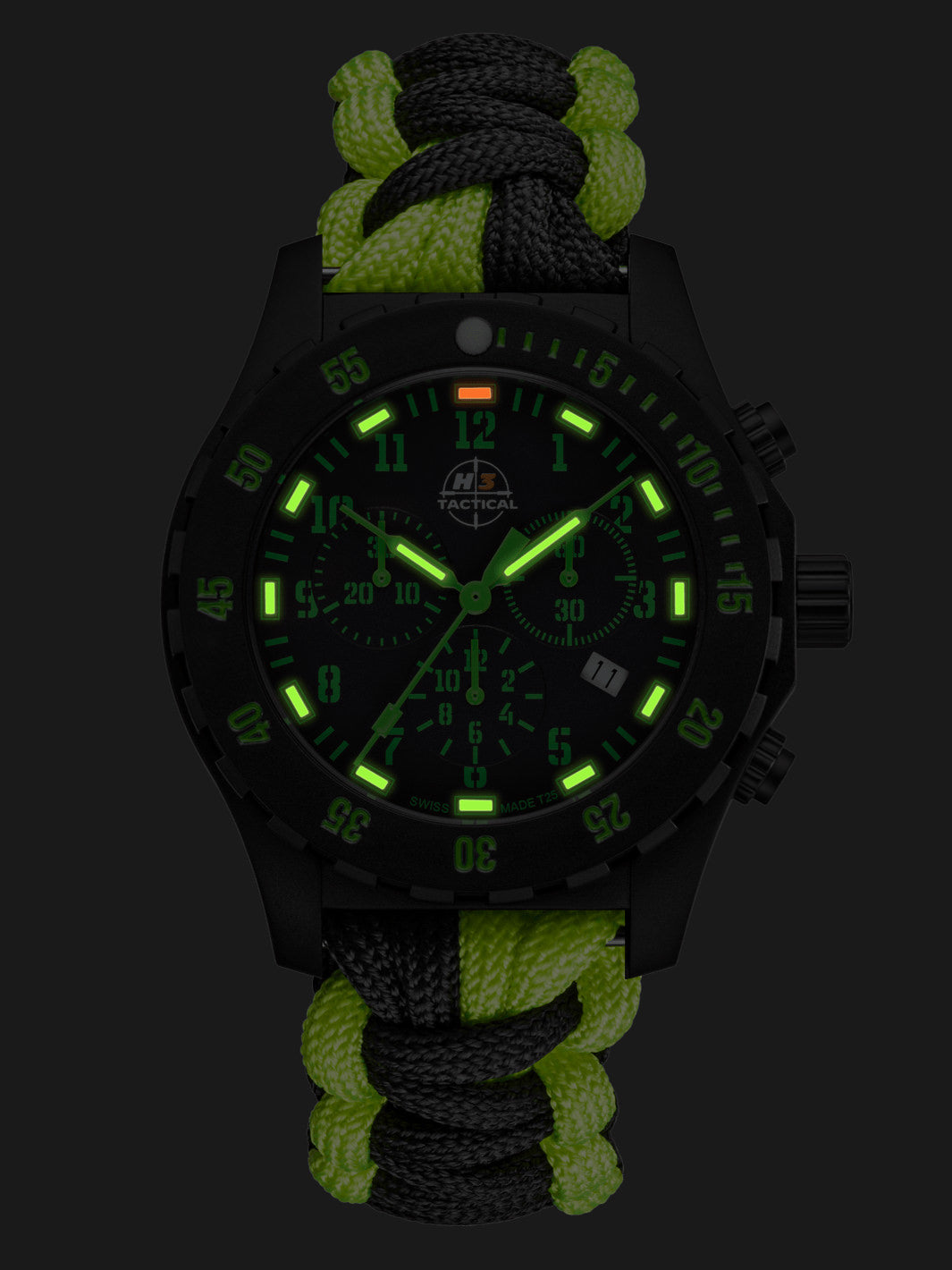 H3TACTICAL Trooper Carbon Green Chronograph H3 Uhr mit Paracordband