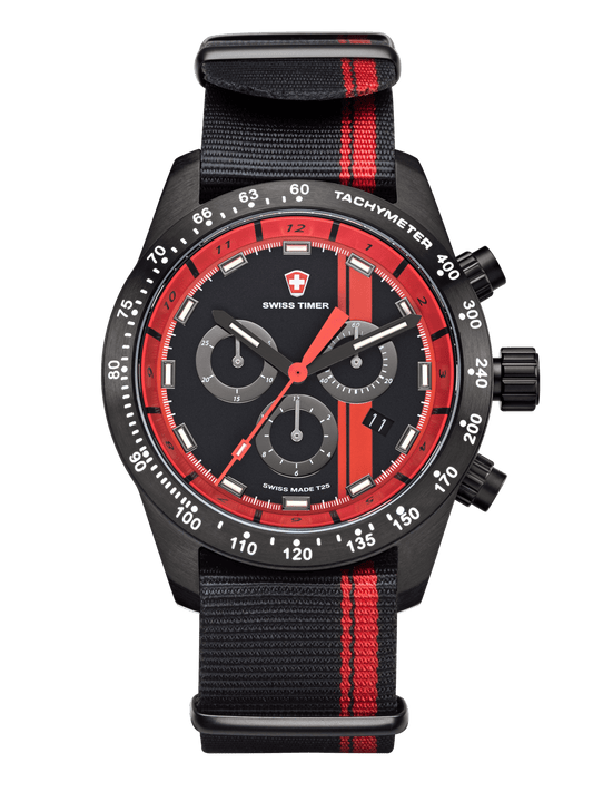 SWISS TIMER Racing Black Chronograph H3 Uhr mit Natoband