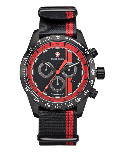 SWISS TIMER Racing Black Chronograph H3 Uhr mit Natoband