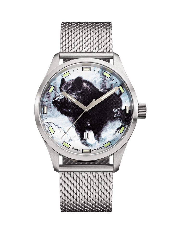 SWISS TIMER Trapper H3 Uhr Wildschwein mit Edelstahlband