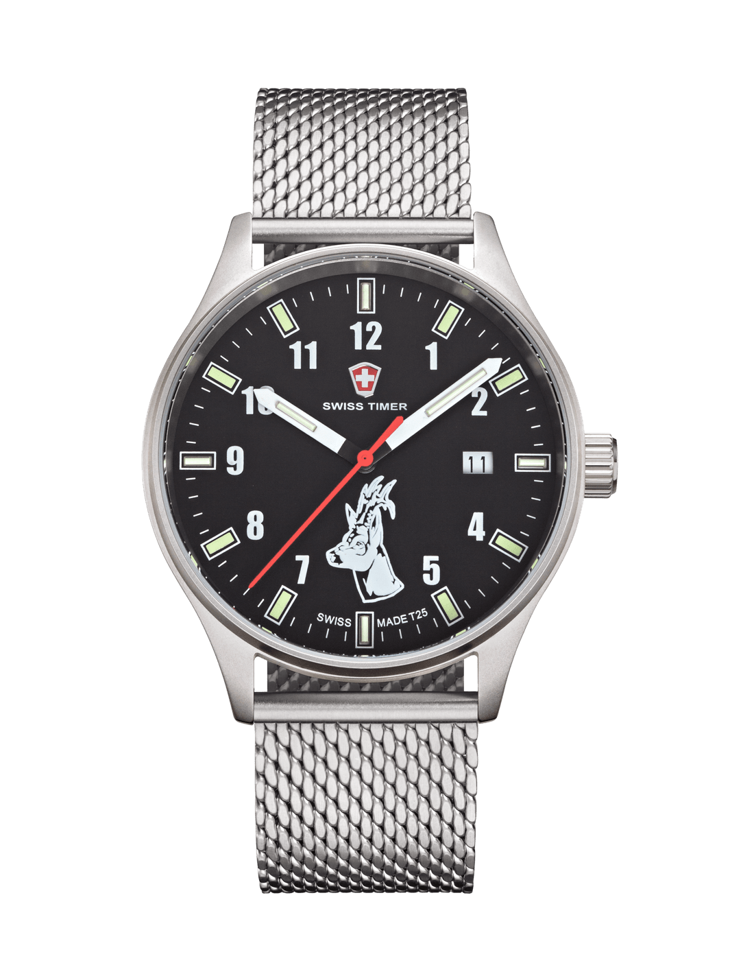 SWISS TIMER Trapper H3 Uhr Rehbock mit Edelstahlband