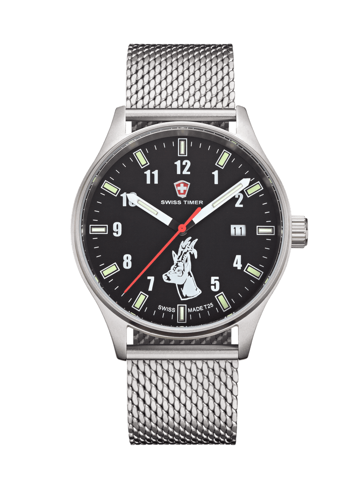 SWISS TIMER Trapper H3 Uhr Rehbock mit Edelstahlband