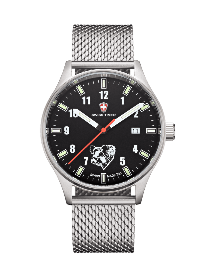 SWISS TIMER Trapper H3 Uhr Wildschwein mit Edelstahlband