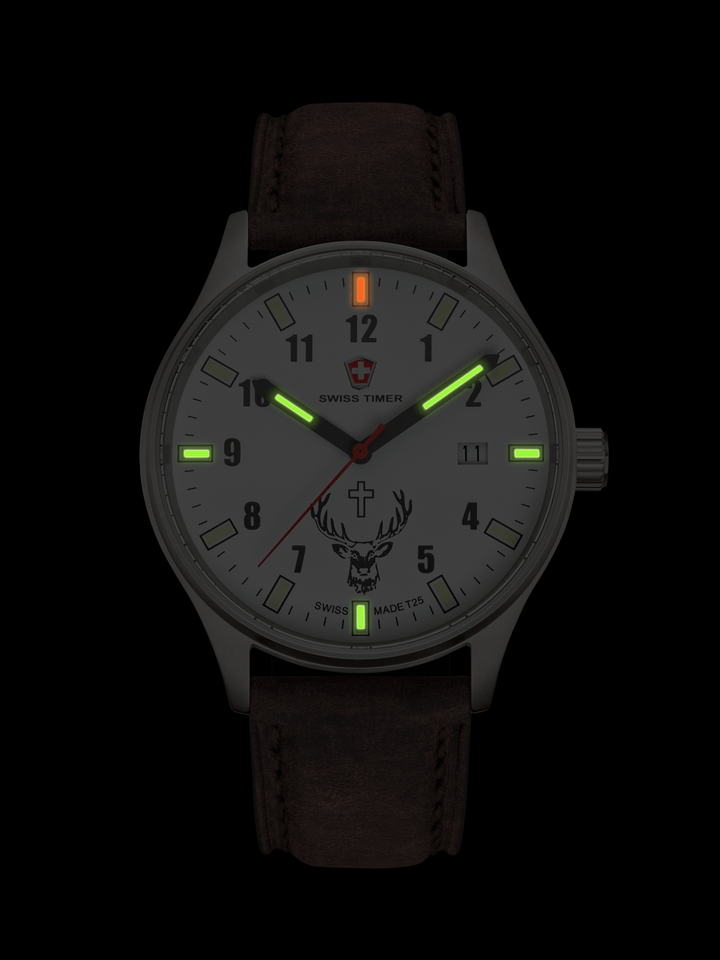 SWISS TIMER Trapper H3 Uhr Hubertus mit Lederband